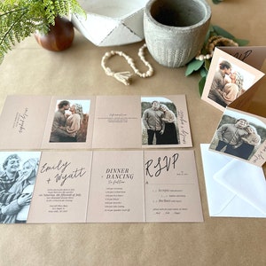 Custom Wedding Invitation Suite Minimalist Natural Wedding Invitation with Photos Arch Photo Tear Off RSVP Cards 249 image 2