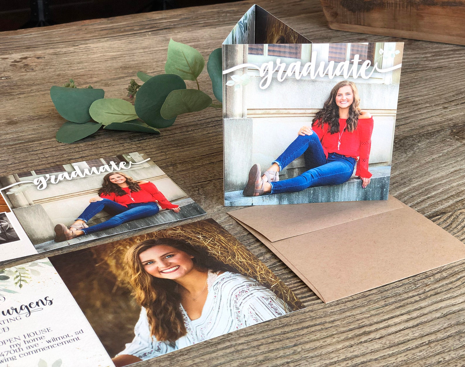 Greenery Trifold Graduation Announcements Invitations Etsy