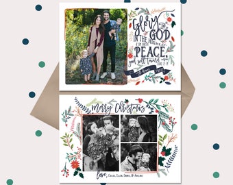 Christian Christmas Cards · Vintage Floral Luke 2:14 Bible Verse · Double sided with 2 back side options · red & navy blue flowers