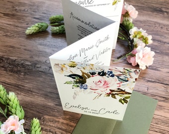 Wedding Invitation Suite · Accordion Fold All in One Pink, Blue & Greenery Custom Invitation · Include your wedding day itinerary (233)