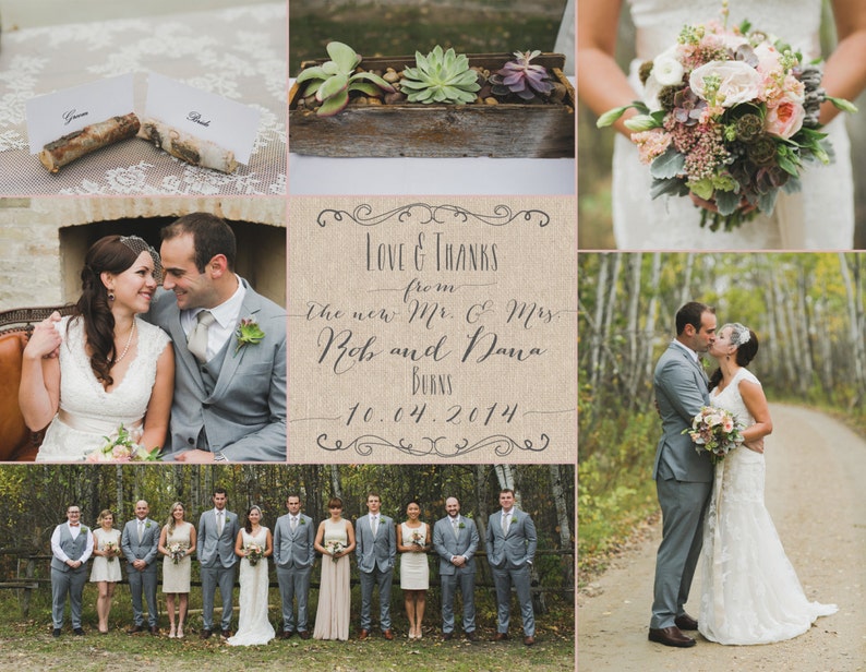 Wedding Thank You Cards or Magnets rustic collage 6 photos postcard option image 2
