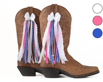 Lazos para botas de concierto de música country Megan / Lazos para botas blancos, rosas y azules / Accesorio para botas de concierto de música country