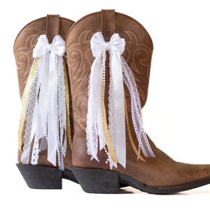 White and Gold Wedding Boot Bows | White and Gold Boot Bows | Wedding and Bachelorette Boot Accessory | Wedding Boot Bows