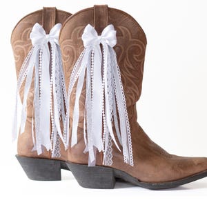 White and Silver Wedding Boot Bows | White and Silver Boot Bows | Wedding and Bachelorette Boot Accessory | Wedding Boot Bows