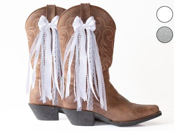 White and Silver Wedding Boot Bows | White and Silver Boot Bows | Wedding and Bachelorette Boot Accessory | Wedding Boot Bows