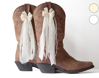 Cream and White Country Concert Boot Bows | Cream and White Boot Bows | Country Concert Boot Accessory | Concert Boot Bows