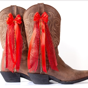 Red, Gold, and Rhinestone Concert Boot Bows | All Red and Lace Boot Bows | Country Concert Boot Accessory | Concert Boot Bows