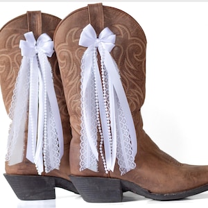 White Lace Country Concert Boot Bows | All White Lace and Chiffon Boot Bows | Country Concert Boot Accessory | Concert Boot Bows