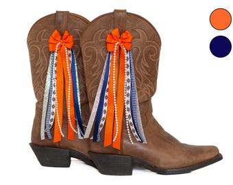 Navy and Orange GameDay FanPack | 2 Pairs of Navy and Orange Boot Bows | Game-day Accessory