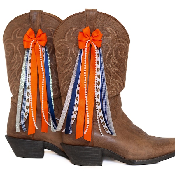 Paquete para fanáticos del día del partido de Alabama / 2 pares de lazos para botas azul marino y naranja / Accesorio para el día del partido / Día del partido de Alabama