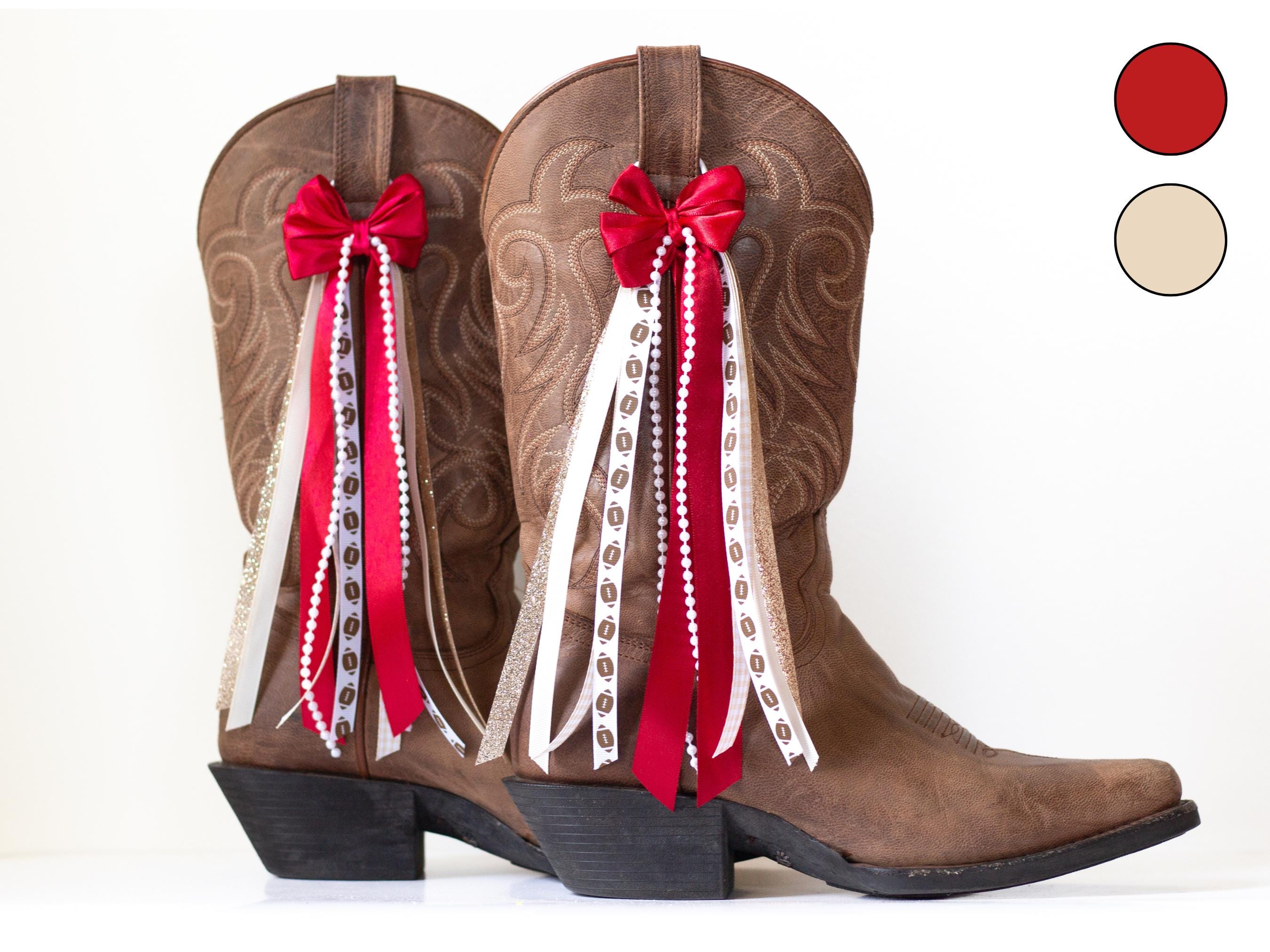 Oklahoma Gameday Boot Bows Crimson and Cream Boot Bows