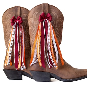 Virginia College GameDay Boot Bows | Maroon and Orange Boot Bows | Game-day Accessory | Virginia Game-day