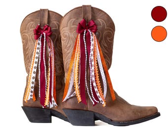 Virginia College GameDay Boot Bows | Maroon and Orange Boot Bows | Game-day Accessory | Virginia Game-day