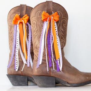 Laços para botas GameDay da South Carolina College | Laços para botas laranja e roxo | Acessório GameDay | Laços para botas
