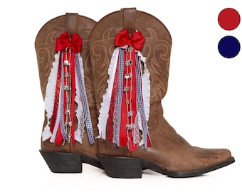 Red, White, and Navy Gingham Boot Bows | 4th of July Outfit | Fourth of July Accessories