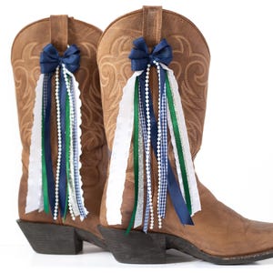 Navy and Hunter Green Country Concert Boot Bows | Navy and Green Boot Bows | Country Concert Boot Accessory