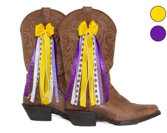 Louisiana GameDay FanPack | 2 Pairs of Purple and Gold Boot Bows | Game-day Accessory | Louisiana Game-day