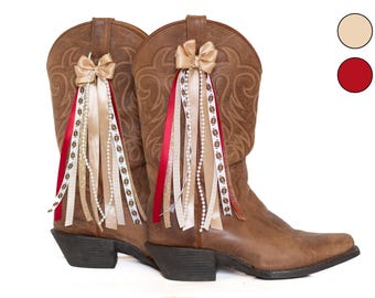 Oklahoma GameDay FanPack | 2 Pairs of Crimson and Cream Boot Bows | Game-day Accessory | Oklahoma Game-day