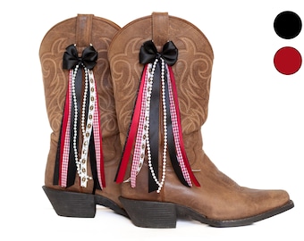 Arkansas GameDay FanPack | 2 Pairs of Red and Black Boot Bows | Game-day Accessory | Arkansas Game-day