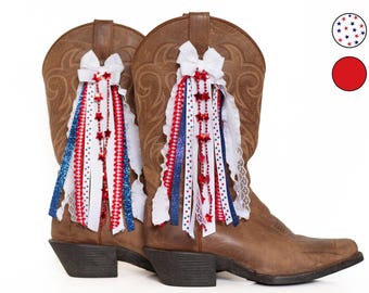White, Red, and Blue Glitter Boot Bows | 4th of July Outfit | Fourth of July Accessories