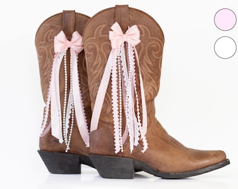Pink and White Country Concert Boot Bows | Pink and White Boot Bows | Country Concert Boot Accessory