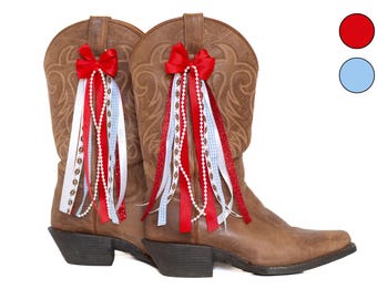 Mississippi GameDay FanPack | 2 Pairs of Red and Blue Boot Bows | Game-day Accessory | Mississippi Game-day