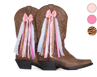 Exclusive Megan Tiger Print Concert Boot Bows | Pink and Tiger Print Boot Bows | Country Concert Boot Accessory