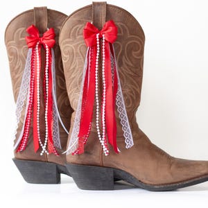 Red and White Country Concert Boot Bows | Red and White Boot Bows | Country Concert Boot Accessory | Concert Boot Bows
