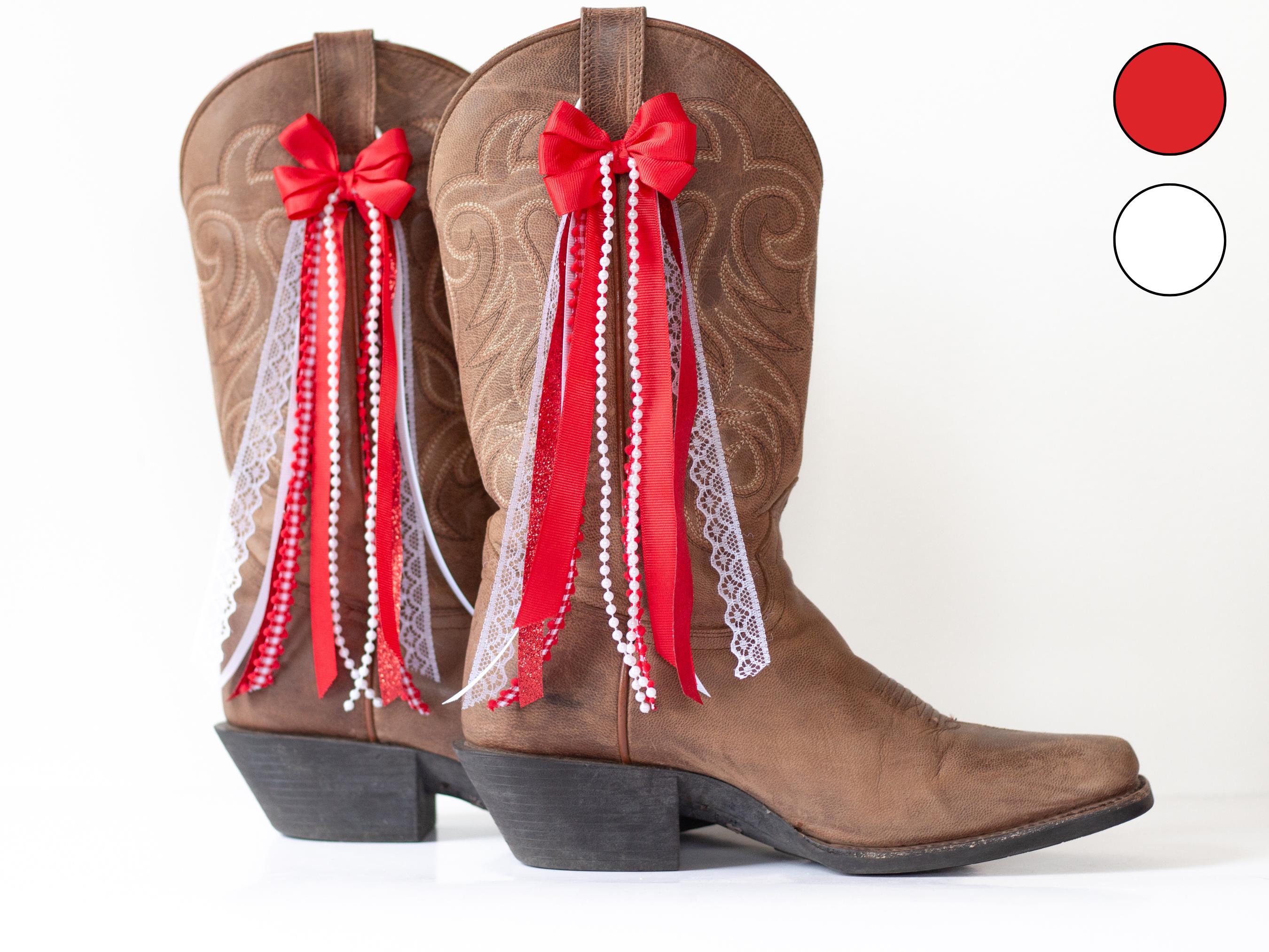 Red and White Country Concert Boot Bows | Red and White Boot Bows | Country Concert Boot Accessory | Concert Boot Bows