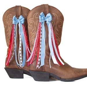 Light Blue and Red Boot Bows | College GameDay Boot Bow Accessory