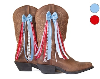 Light Blue and Red Boot Bows | College GameDay Boot Bow Accessory