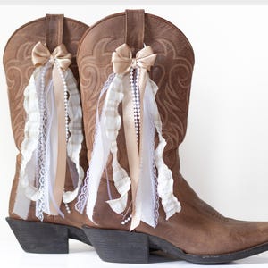 Tan and White Gingham Coastal Cowgirl Boot Bows | Tan and White Gingham and Chiffon Boot Bows | Country Concert Boot Accessory