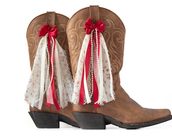 Red and Cream Floral Boot Bows | Red Flower Bows | Summer Concert Boot Accessory