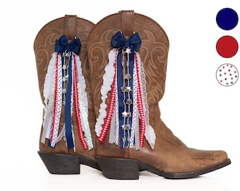 Navy, Red, and Silver Boot Bows | 4th of July Outfit | Fourth of July Accessories