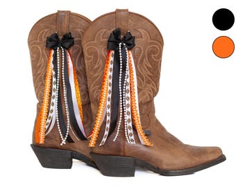 Oklahoma GameDay FanPack | 2 Pairs of Orange and Black Boot Bows | Game-day Accessory | Oklahoma Game-day