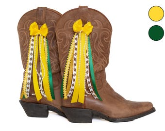 Texas GameDay FanPack | 2 Pairs of Green and Gold Boot Bows | Game-day Accessory | Texas Game-day