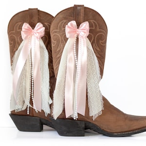 Light Pink and Cream Country Concert Boot Bows | Pink and Cream Boot Bows | Country Concert Boot Accessory | Concert Boot Bows