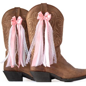 Lazos para botas de concierto country en rosa y blanco / Lazos para botas en rosa y blanco / Accesorio para botas de concierto country