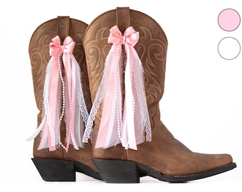 Laços rosa e branco para botas de show country | Laços rosa e branco para botas | Acessório para botas de show country