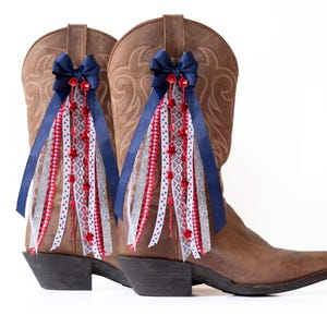 America / USA Boot Bows | Navy Red and White Boot Bows | Country Concert America Boot Accessory | 4th of July Boot Bows