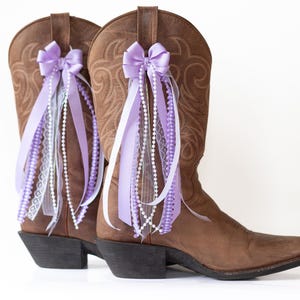 Purple and White Country Concert Boot Bows | Purple and White Boot Bows | Country Concert Boot Accessory | Girly Boot Bows