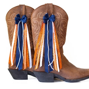 New York College GameDay Boot Bows | Navy and Orange Boot Bows | Game-day Accessory | New York Game-day