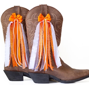 Morgan Country Concert Boot Bows | Orange and White Lacey Boot Bows | Country Concert Boot Accessory