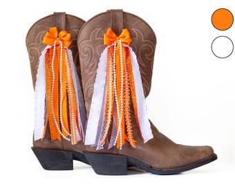 Morgan Country Concert Boot Bows | Orange and White Lacey Boot Bows | Country Concert Boot Accessory