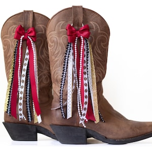 Massachusetts College GameDay Boot Bows | Garnet and Gold Boot Bows | Game-day Accessory | Massachusetts Game-day