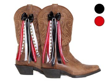 Georgia GameDay FanPack | 2 Pairs of Red and Black Boot Bows | Game-day Accessory | Georgia Game-day