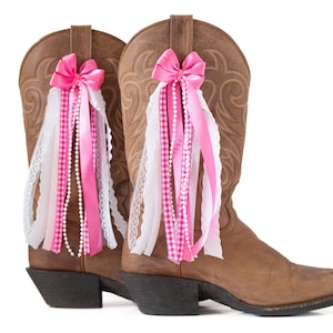 Lazos para botas de concierto de country Megan / Lazos para botas rosas y blancos / Accesorio para botas de concierto de country