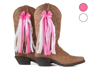 Megan Country Konzertstiefel Bögen | Rosa und weiße Stiefelschleifen | Country Konzertstiefel Accessoire
