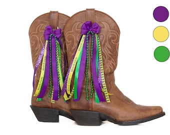 Mardi Gras Purple, Yellow, and Green Boot Bows | Mardi Gras Boot Bows | Mardi Gras Accessories