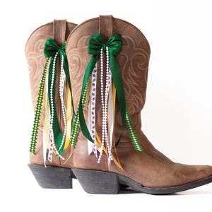 Texas College GameDay Boot Bows | Green and Gold Boot Bows | Game-day Accessory | Texas Game-day